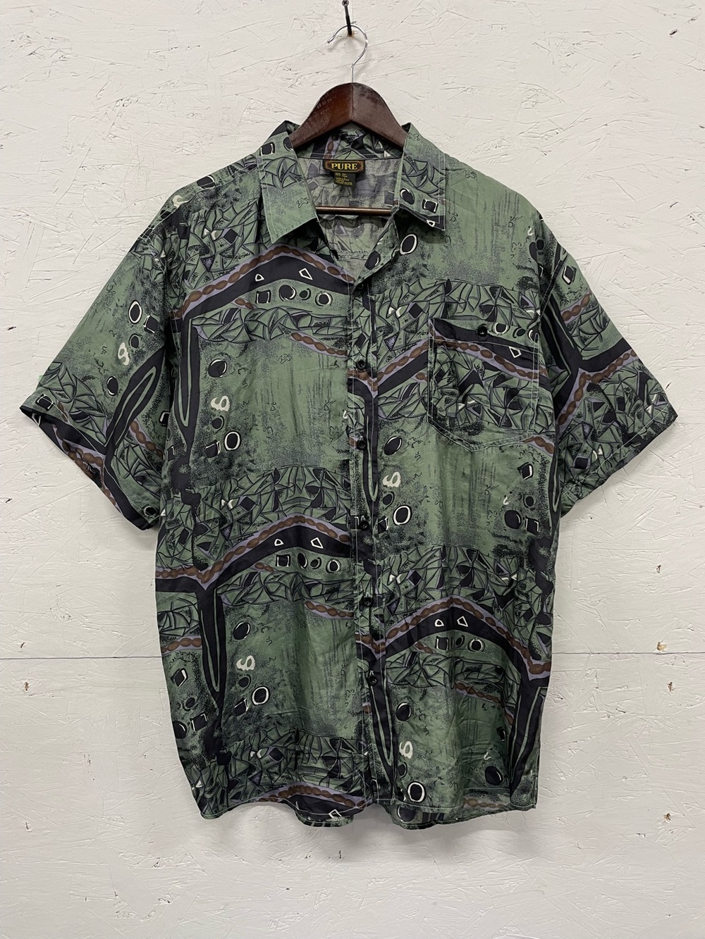 Vintage 90s Pure Silk Abstract Button Down Shirt, Size L